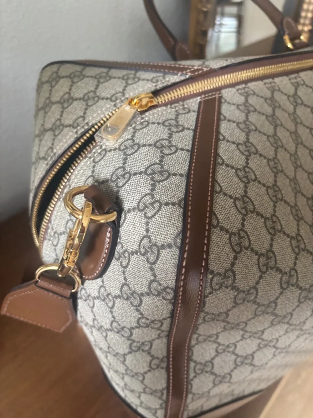 Gucci Beige GG Canvas Duffel with Brown Leather Trim - Picture 2 of 5